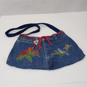 Shoulder Bag Handmade Mated Cardinals and Blue Jays Denim Jeans Boho Hippie